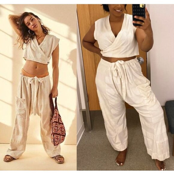 FREE PEOPLE Island Crop Top & Wide Leg Pants in Tea Size Small/Large - Picture 1 of 16